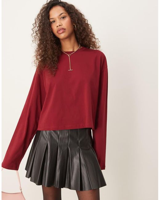 Maglietta A Maniche Lunghe Squadrata Bordeaux di ASOS in Red