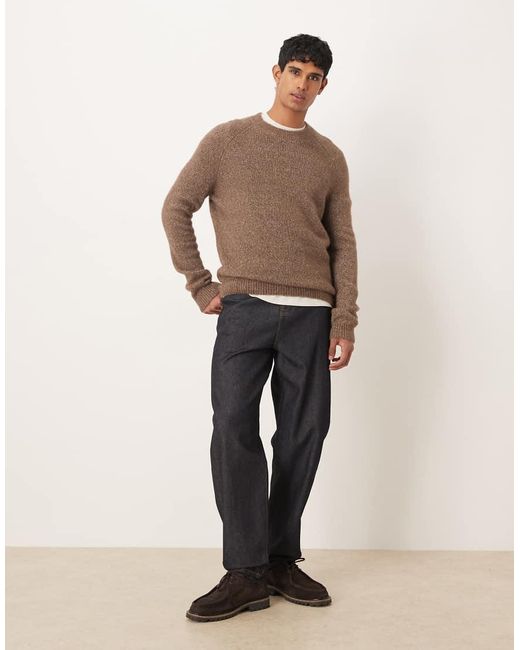 Mango Brown Wool Mix Salt And Pepper Jumper for men