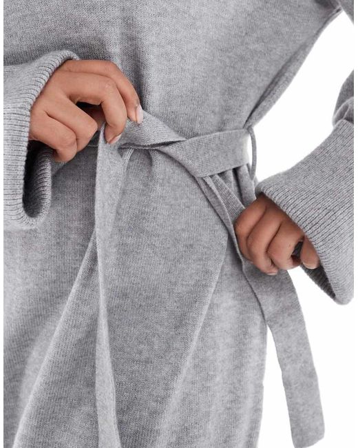 ONLY Gray Roll Neck Knitted Jumper Dress With Tie Waist