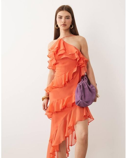 ASOS Orange Ruffle Halter Maxi Dress