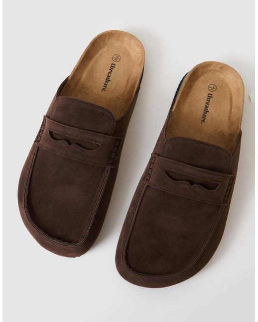 Threadbare Brown Faux Suede Penny Loafer Sandals for men