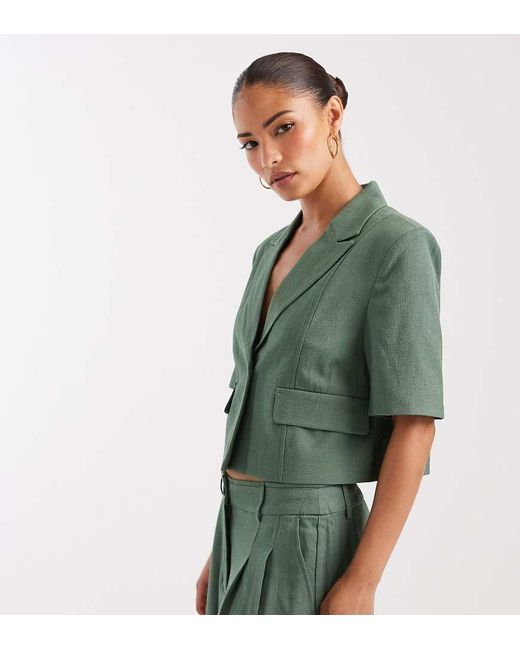 Vero Moda Green Cropped Short Sleeve Tailored Blazer