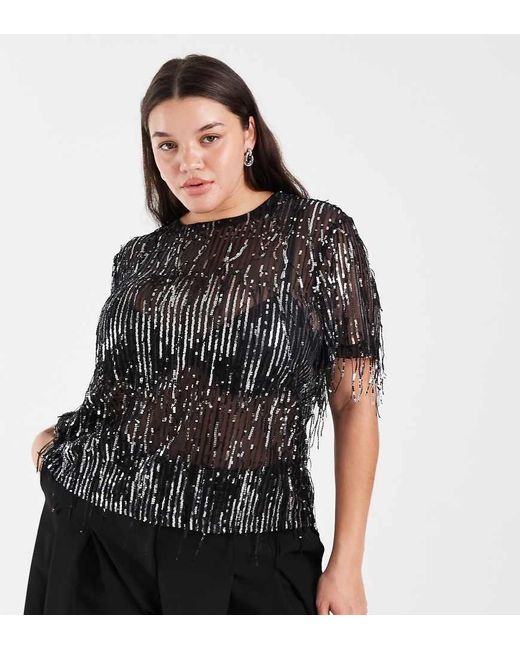 ONLY Black Tassels Sequin Mesh Top