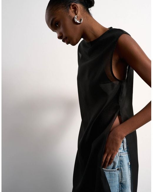 TOPSHOP Black Longline Sheer Organza Tunic
