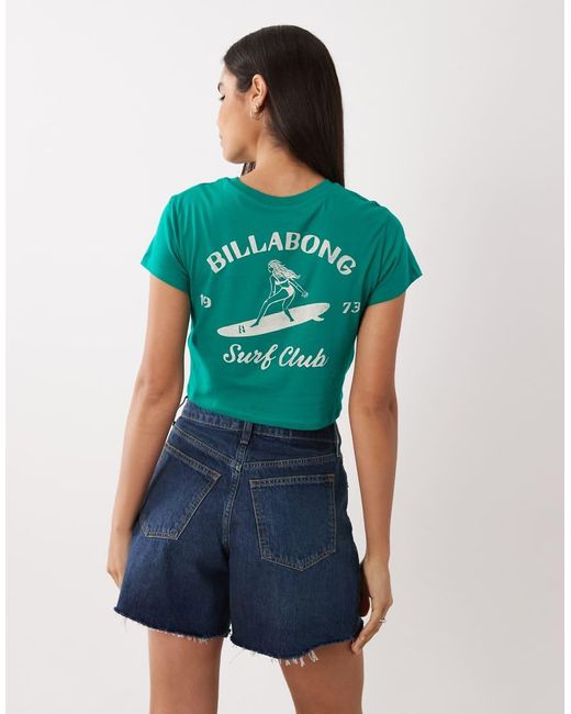 Billabong Green Surf Print Cropped Beach T-shirt