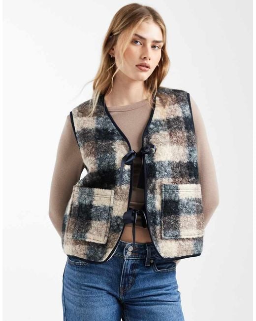 ASOS Multicolor Borg Fleece Vest With Plaid Design And Bow Design