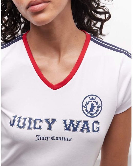 Juicy Couture White Co-Ord V Neck Juicy Wag Logo T-Shirt