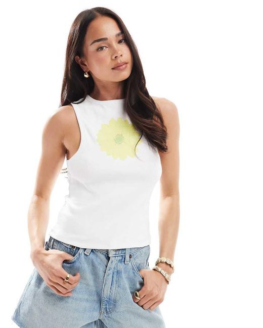 Miss Selfridge Hemdje Met Grafische Zonnebloemprint in het White