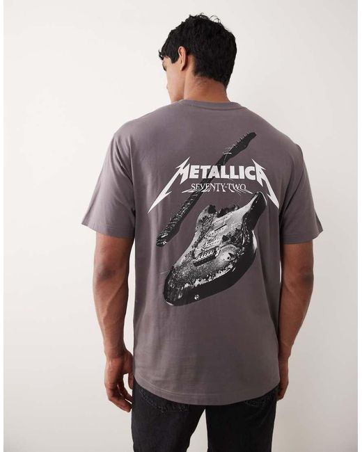 Only & Sons Gray Relaxed Fit T-shirt With Metallica Back Print for men