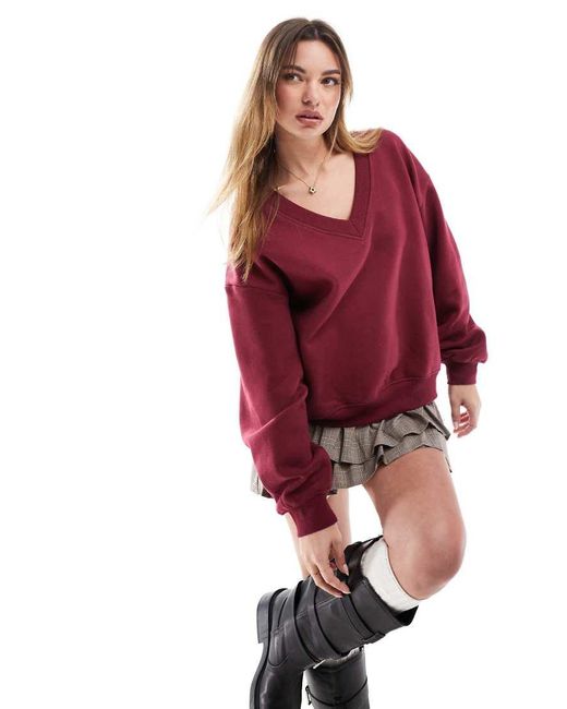 Bershka Red V-neck Sweatshirt