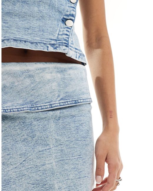 SIMMI Blue Simmi Denim Fold Over Waist Detail Button Detail Side Split Mini Skirt Co-ord