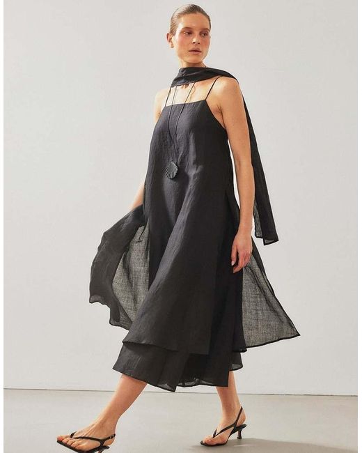 NA-KD White Ramie Scarf Detail Midi Dress