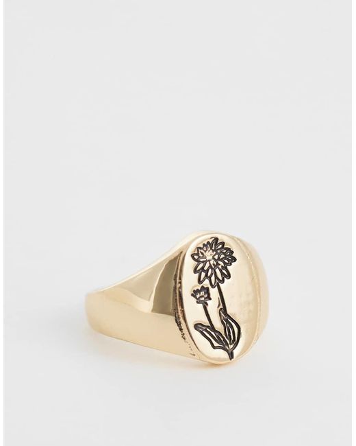Reclaimed Vintage Metallic Floral Sketch Signet Ring