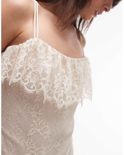 & Other Stories White Lace Midaxi Slip Dress With Sheer Asymmetric Tiered Ruffle Detail