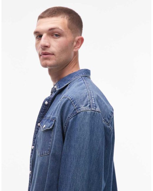 AllSaints Blue Fenton Denim Shirt for men