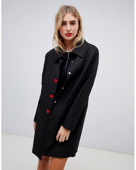 Love Moschino Heart Button Coat in Black | Lyst UK