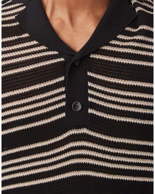 Mango – gestreiftes polohemd aus häkelstoff in Black für Herren