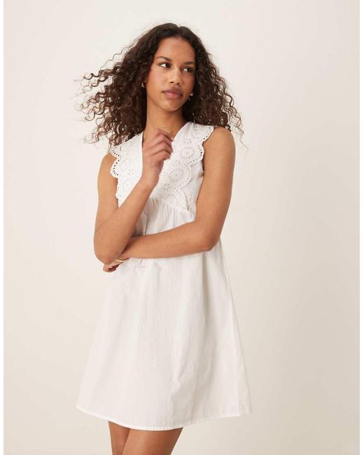 Jdy Natural Open Back Broderie Details Mini Dress