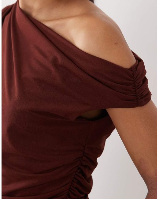 Mango Red Asymmetric Ruched Side Sleeveless Top