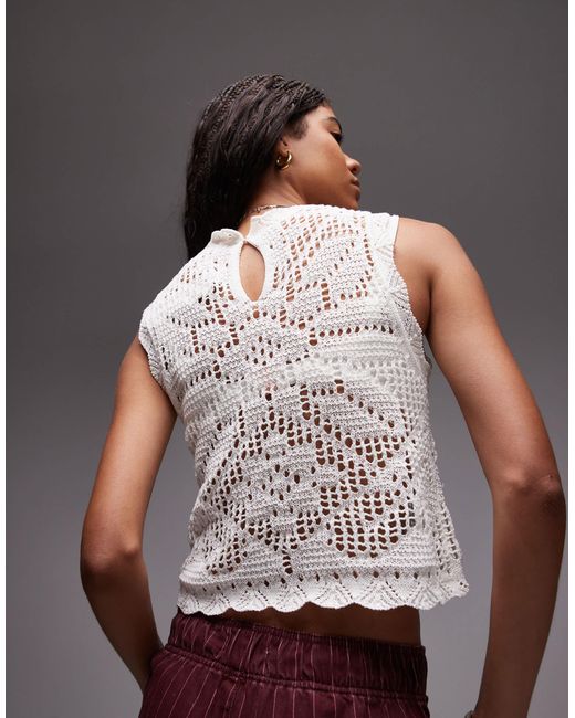 TOPSHOP Gray Knitted Scallop Edge Stitchy Tank Top