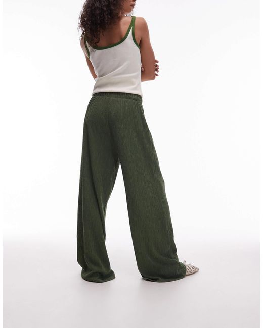 TOPSHOP Green Textured Wide Leg Trousers