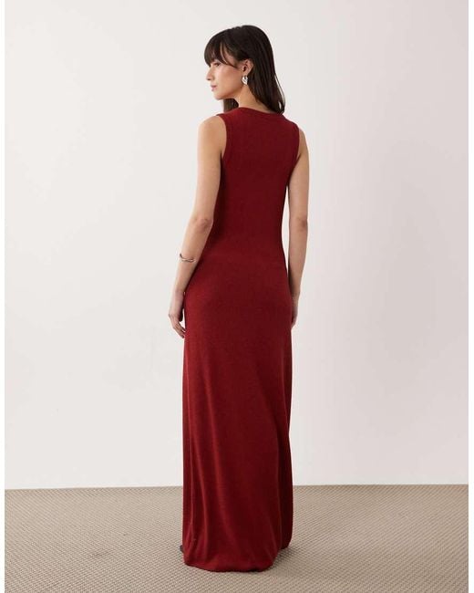 ASOS Red Lightweight Boucle Scoop Maxi Dress