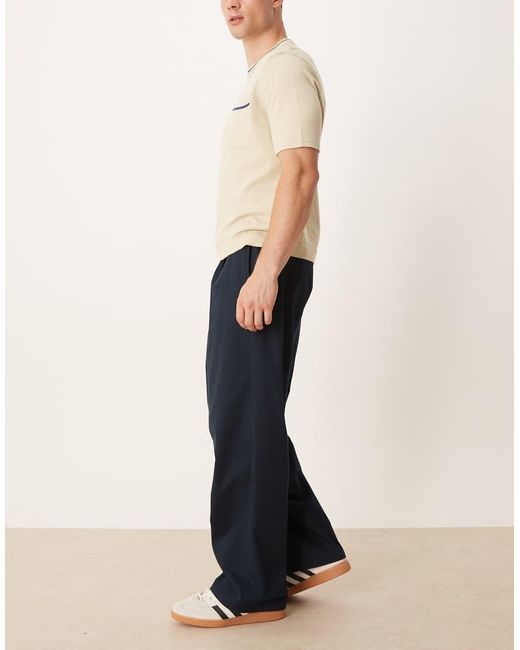 ASOS Blue Smart Wide Leg Trousers With Pleats for men