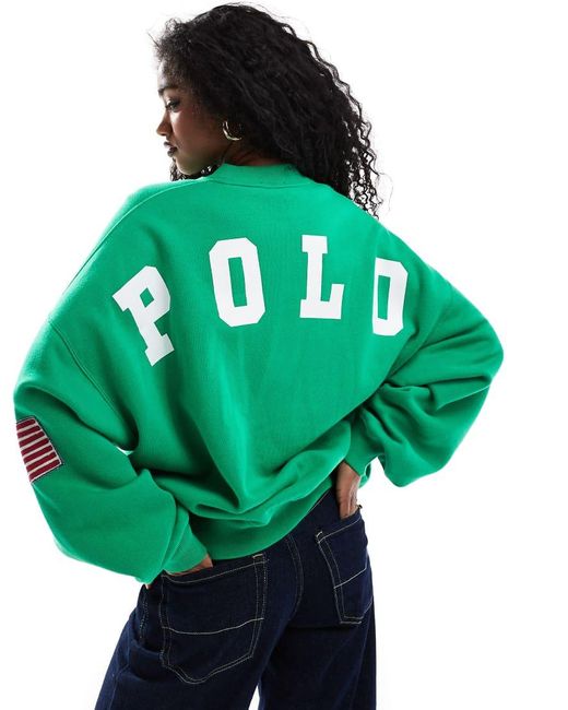 Polo Ralph Lauren Green Flag And Logo Printed Sweatshirt