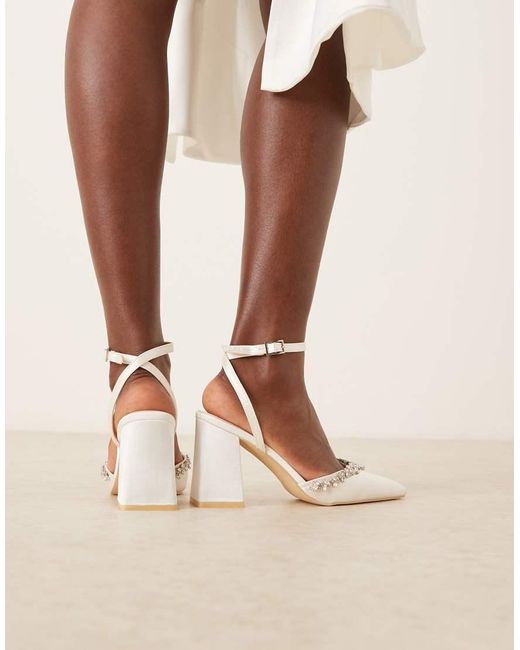 Be Mine Wide Fit Natural Bridal Rubinaa Embellished Block Heeled Shoes