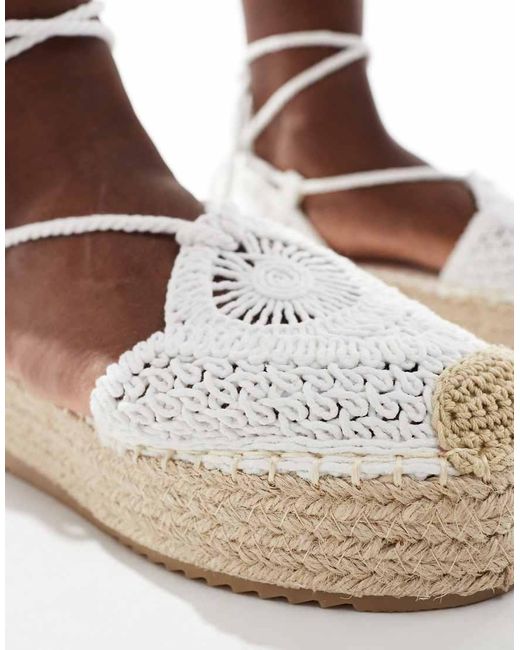 Glamorous White Crotchet Flat Espadrilles