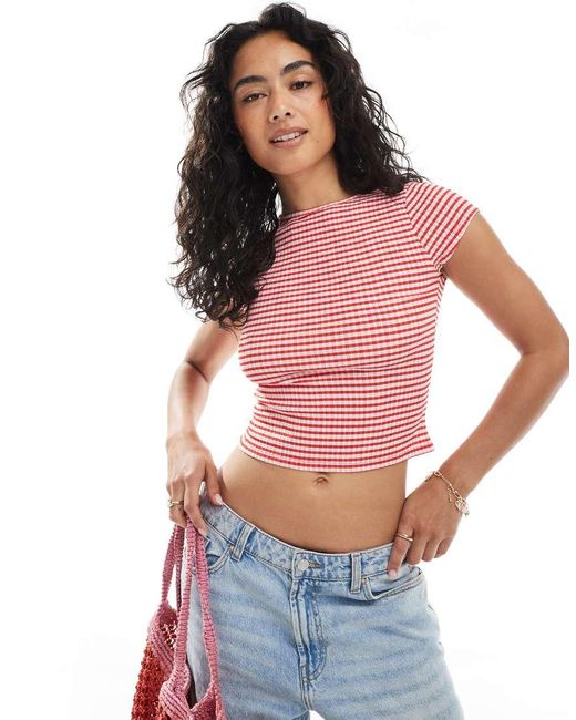 Miss Selfridge Multicolor Tie Back Gingham Baby Tee