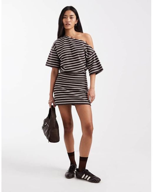 ASOS Multicolor Supersoft Fallen Shoulder Short Sleeve With Ruching Mini Dress