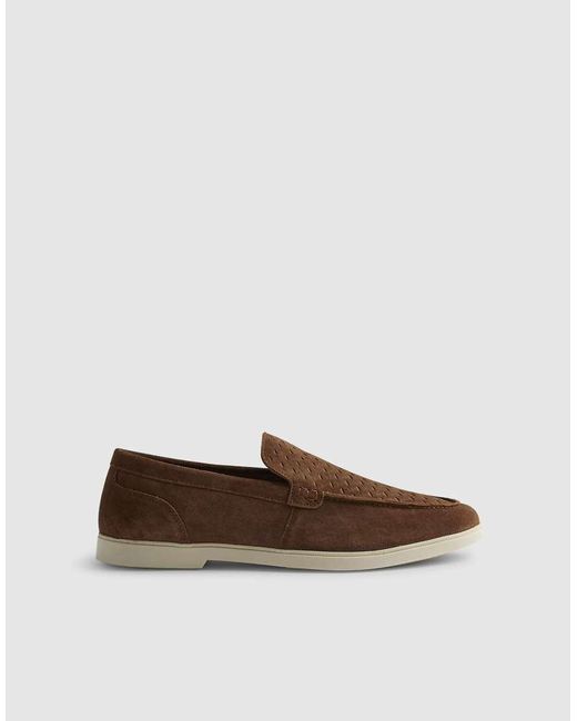River Island Brown Suede Woven Loafer for men