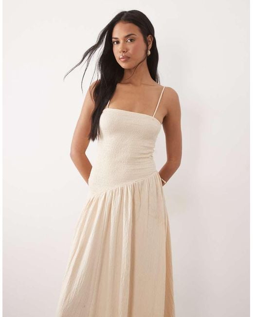 ASOS Natural Crinkle Cami Tie Back Midi Dress With Asymmetric Waist