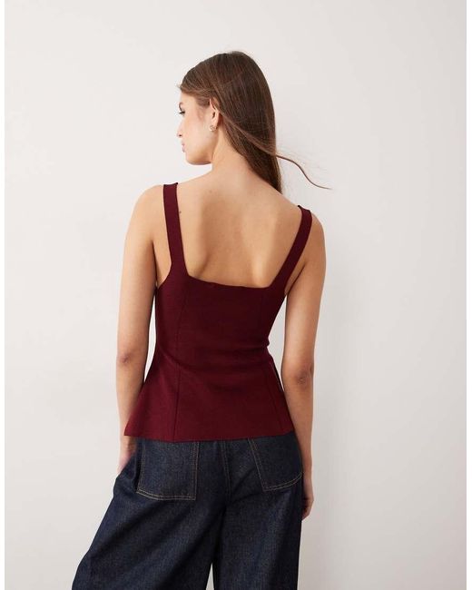 Mango Purple Compact Knit Square Neck Peplum Top