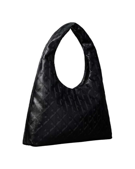 Calvin Klein Black Logo Embossed Large Shoulder Handbag