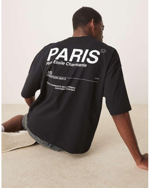Camiseta Negra Extragrande Con Estampado Gráfico De Ciudad De ASOS de hombre de color Black
