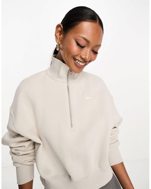 Nike White Mini Swoosh 1/4 Zip Fleece Sweatshirt