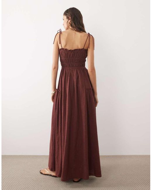 ASOS Brown Faith Beach Shirred Maxi Sundress