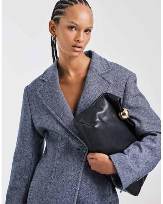 & Other Stories Blue Wool Blend Blazer With Asymmetric Cinch Waist