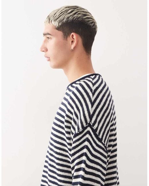 Collusion Blue Slouchy Oversized Fine Knitted Jumper for men
