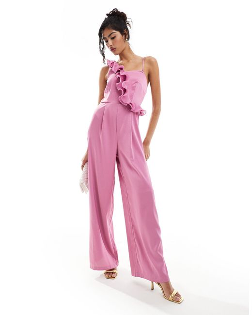 Style Cheat Pink Jumpsuit With Ruffle Detail