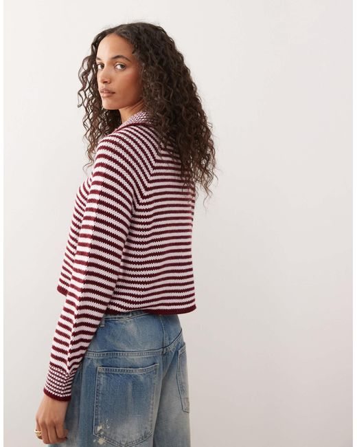 Collusion Red Knitted Stripe Raglan Cardi