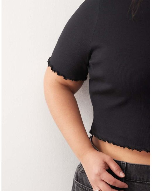 Collusion Black Plus Lettuce Edge Ribbed T-Shirt