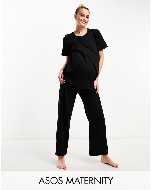 ASOS Black Asos Design Maternity Mix & Match Cotton Pyjama Trouser