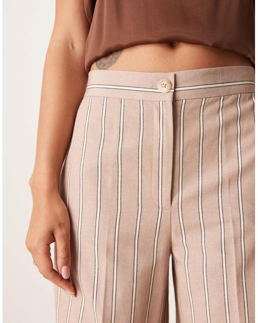 Pantalon droit décontracté en lin mélangé rayé - vison ASOS en coloris Natural
