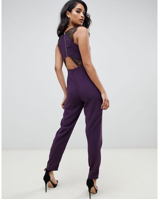 ASOS Purple Lace Trim Peg Leg Jumpsuit