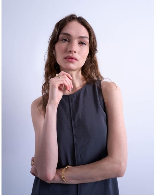 TOPSHOP Blue – hochgeschlossenes cupro-midikleid zum reinschlüpfen