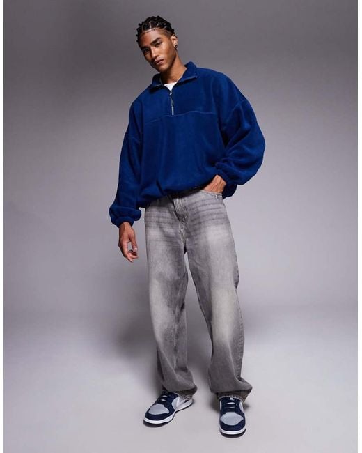 ASOS Extreem Oversized Fleece Sweatshirt Met Kwartrits En Opstaande Boord in het Blue voor heren