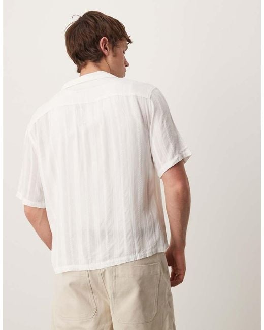 Abercrombie & Fitch White Short Sleeve Cropped Lightweight Linen Shirt for men